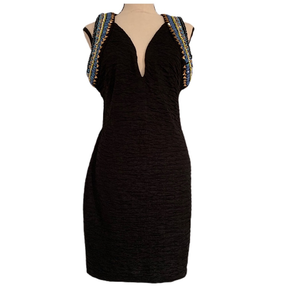 H&M Bodycon Embroidered Plunging V Neck Dress M